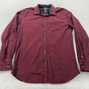 Diesel Industry Men Burgundy Long Sleeve Button Front Casual Dress Shirt Size L